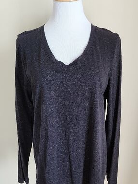 Sonoma V-Neck Long Sleeve Tee Black with Gold Sparkles